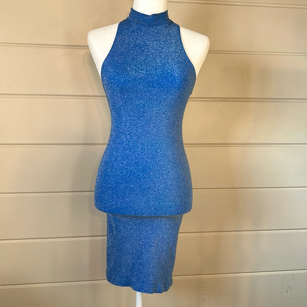 Bebe Blue Glittery Bodycon Dress – Size P/S